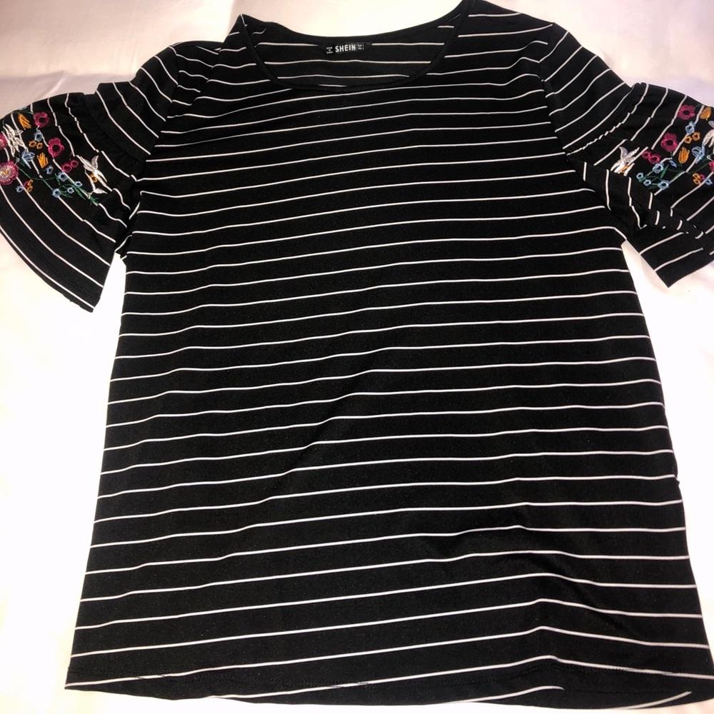 Shein striped flower embroidered shirt - L